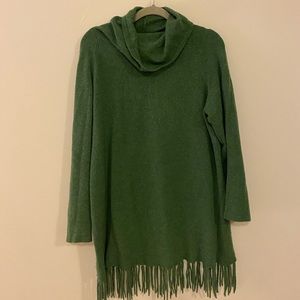 Claudia Nichole Green Cashmere Sweater with Fringe